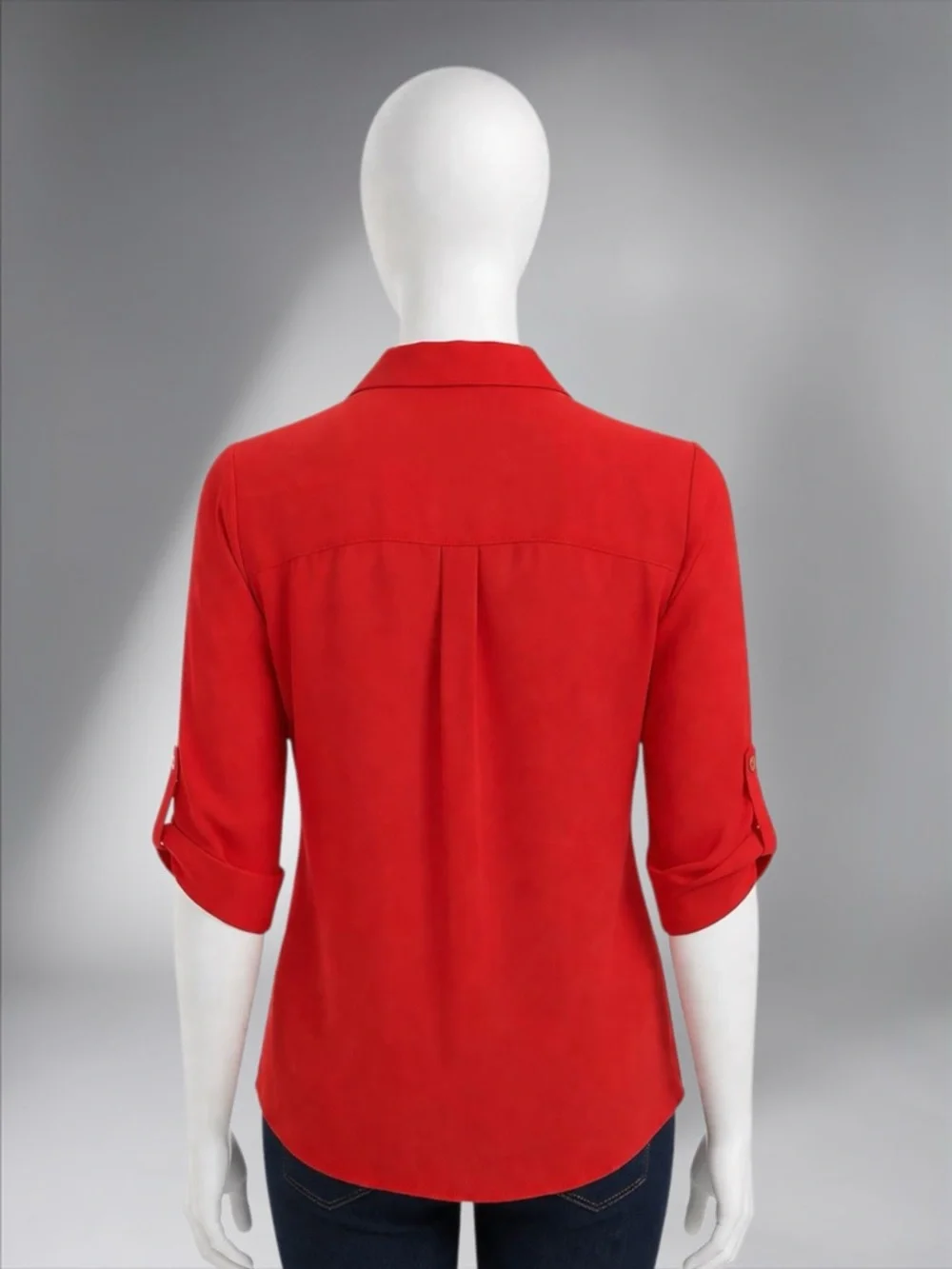 Red Button-Front V-Neck Women's Blouse